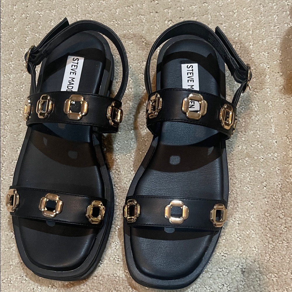 Steve Madden Black Sandals with Gold Buckles